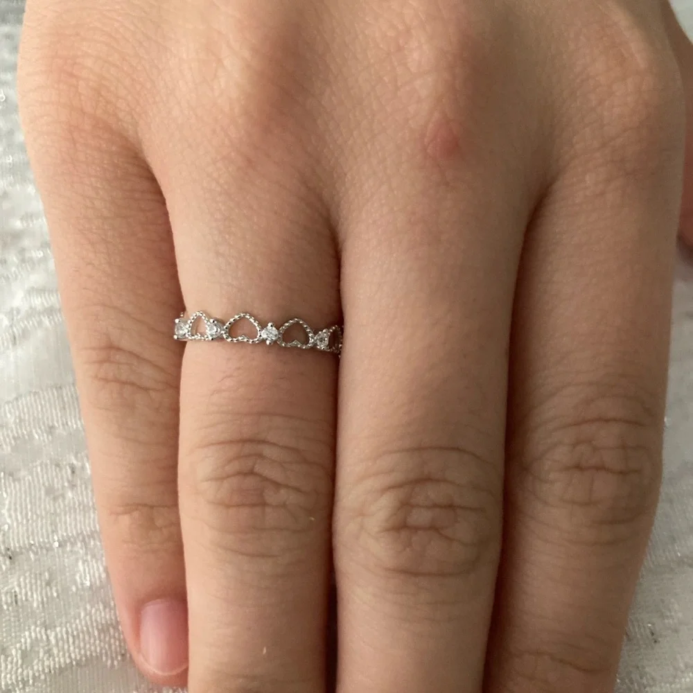 Antian Accessories™ 925 Sterling Silver Open Heart Ring – Adjustable Size 4 to 6
